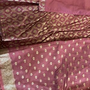 Elegant Pink and Gold Patterned silk Fabric Gharara.